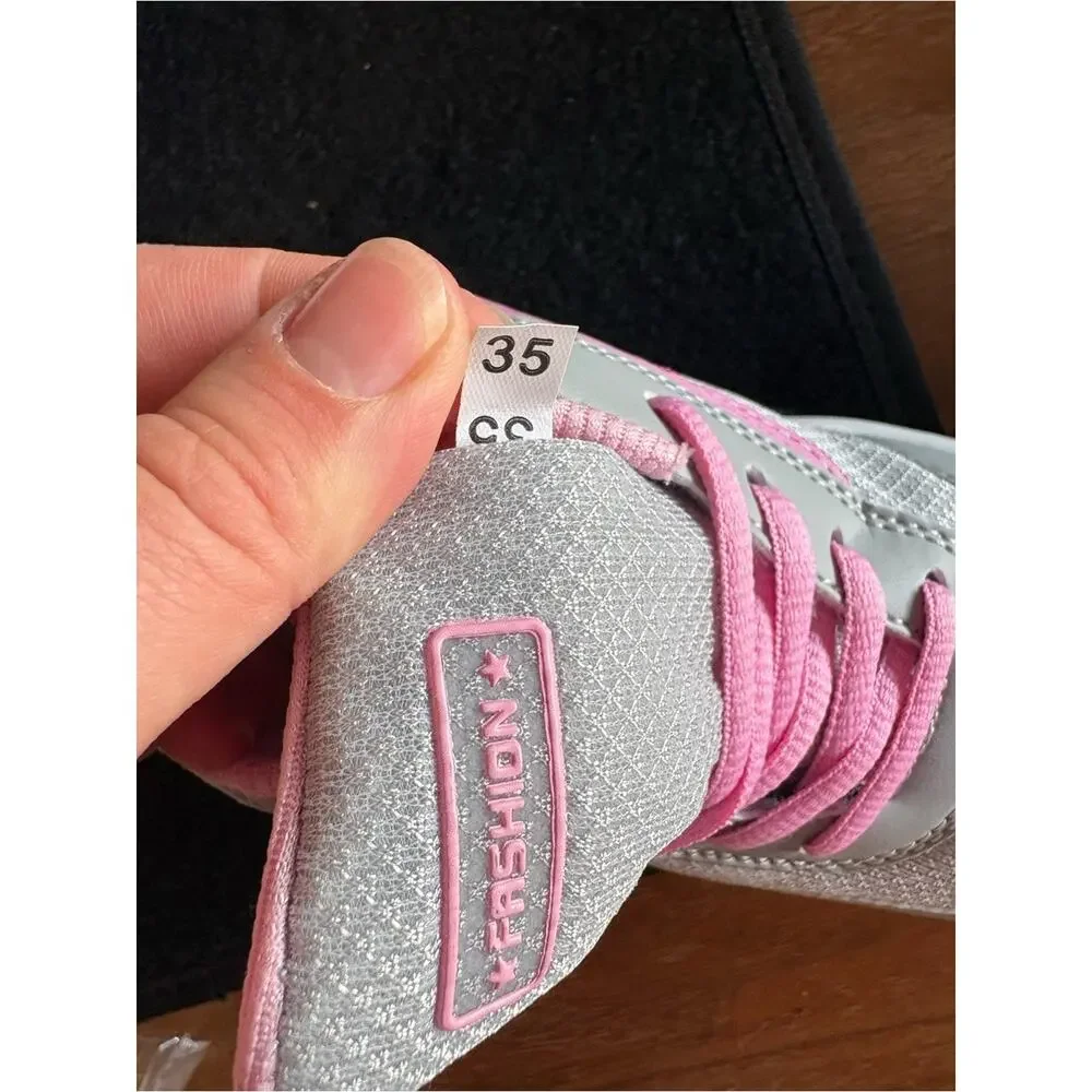 Girls Chunky Gray Pink Sneakers Size 35 / US Kids 3.5–4